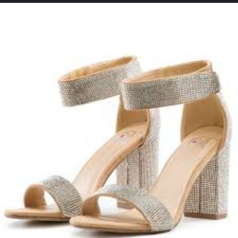 CAMILLE LA VIE HIGH BLOCK HEEL RHINESTONES ADJUSTABLE VELCRO SANDAL